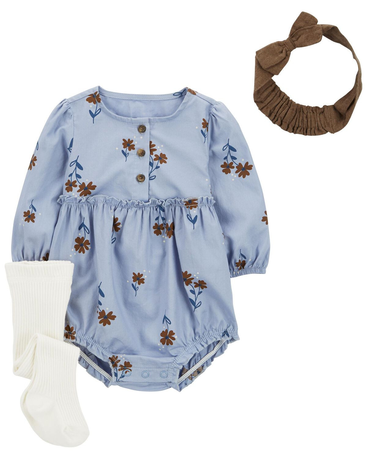 Blue Floral Baby 3-Piece Bubble Suit & Yarn Tights Set  | carters.com | Carter's