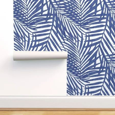 Removable Water-Activated Wallpaper Tropical Leaves Watercolor Blue Ferns Summer | Walmart (US)