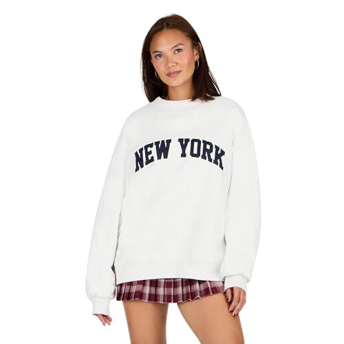 Forever 21 Women’s Mock Neck Sweatshirt With Twill Patch, Light Heather Grey, Medium | Amazon (US)