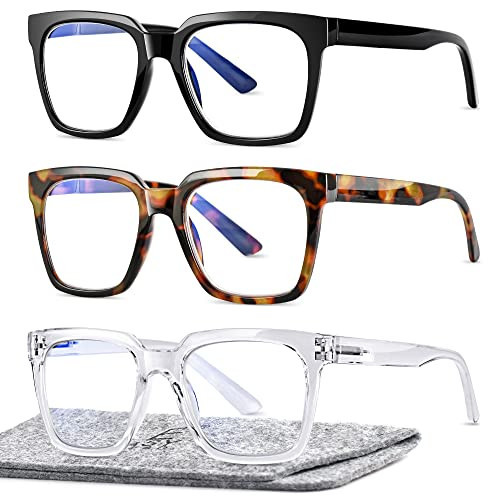 EASY READ 3 Pairs Reading Glasses for Women, Squre Blue Light Blocking Anti UV Readers with Spring Hinge, Ultralight Fashion Computer Eyewear (Magnification 2.75,Black,Tortoise,Clear) | Amazon (US)