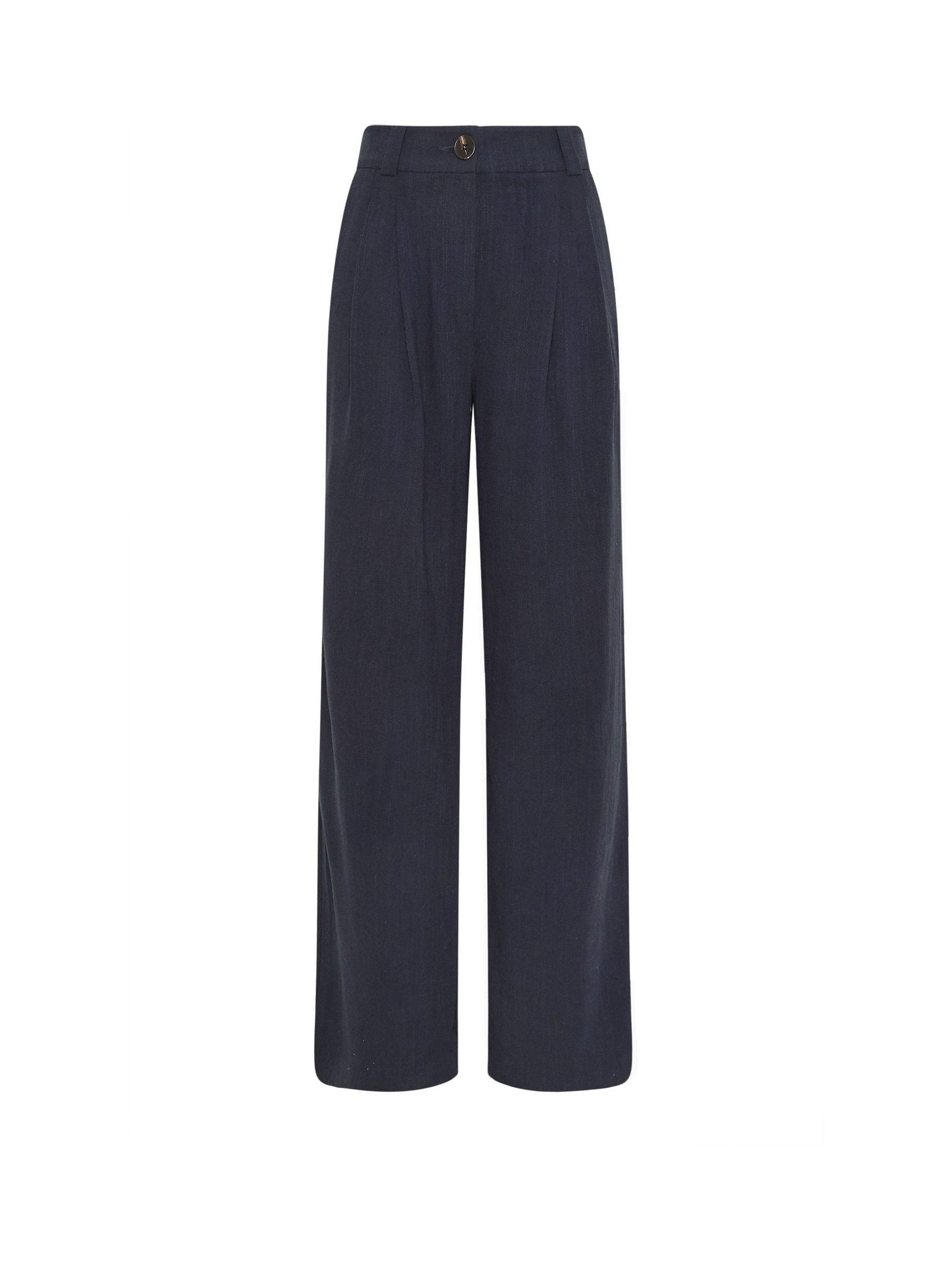 Long Tall Sally Long Tall Sally Blue Linen Blend Pleated Wide Leg Trousers | Next EU