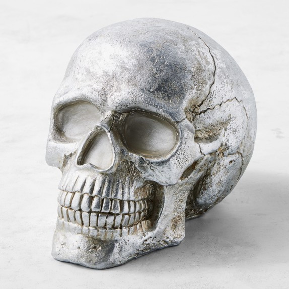 Pre-Lit Silver Skull | Williams-Sonoma