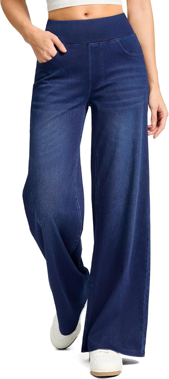 Wide Leg Jeans Woman High Waisted Pull On Stretchy Denim Pants | Amazon (US)