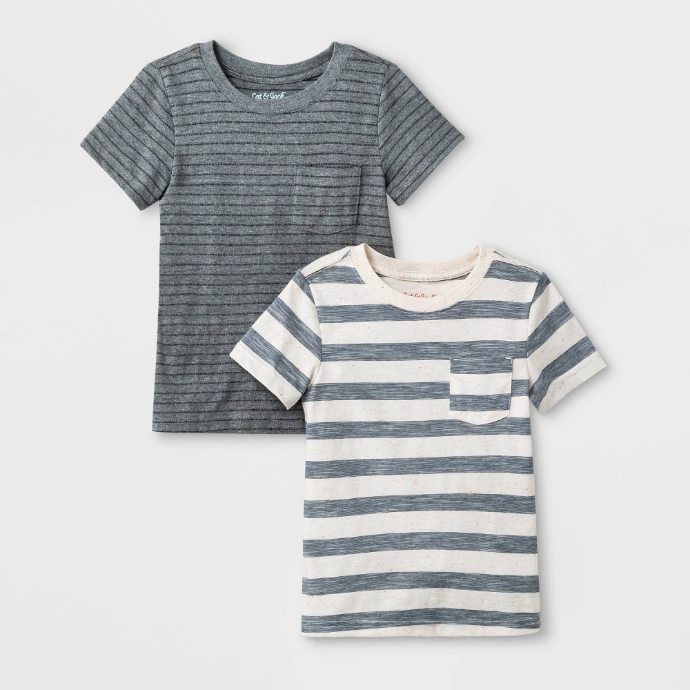 Toddler Boys' 2pk Novelty Stripe T-Shirt - Cat & Jack Gray 2T | Target