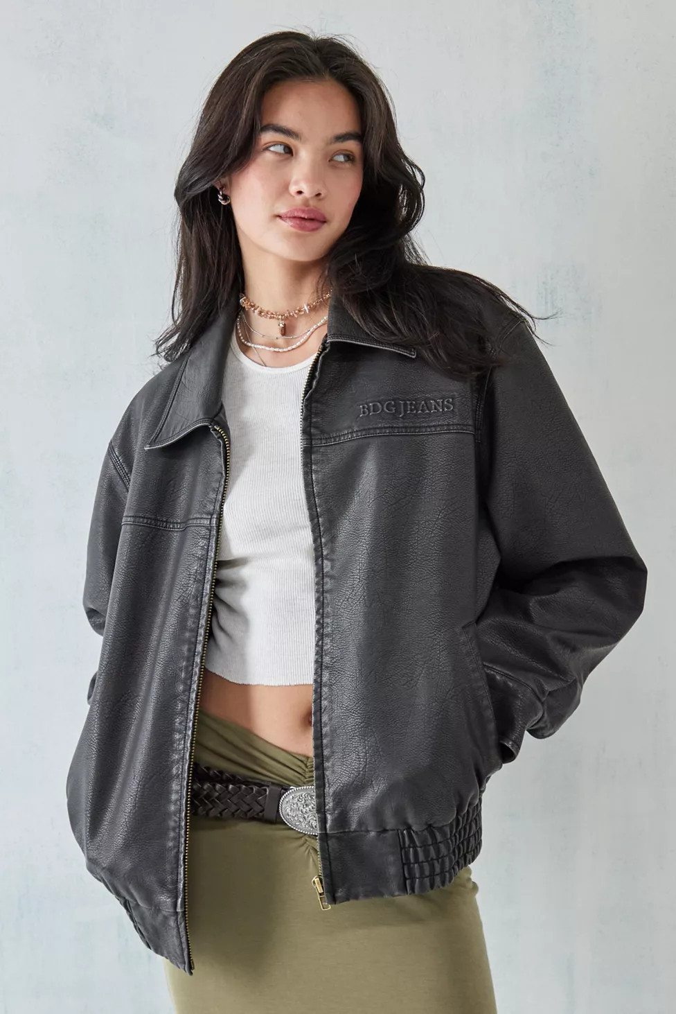 BDG Billy Embossed Logo Faux Leather Bomber Jacket | Urban Outfitters (US and RoW)