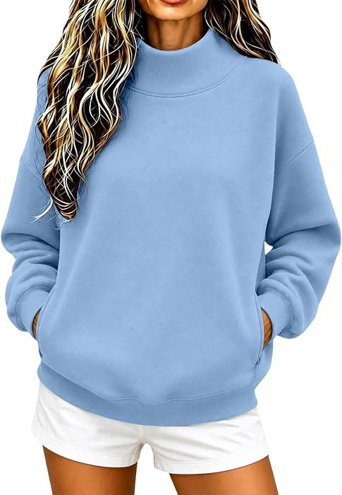 Mock Neck Sweatshirt Women Oversized Pullovers Tops with Pockets | Amazon (US)