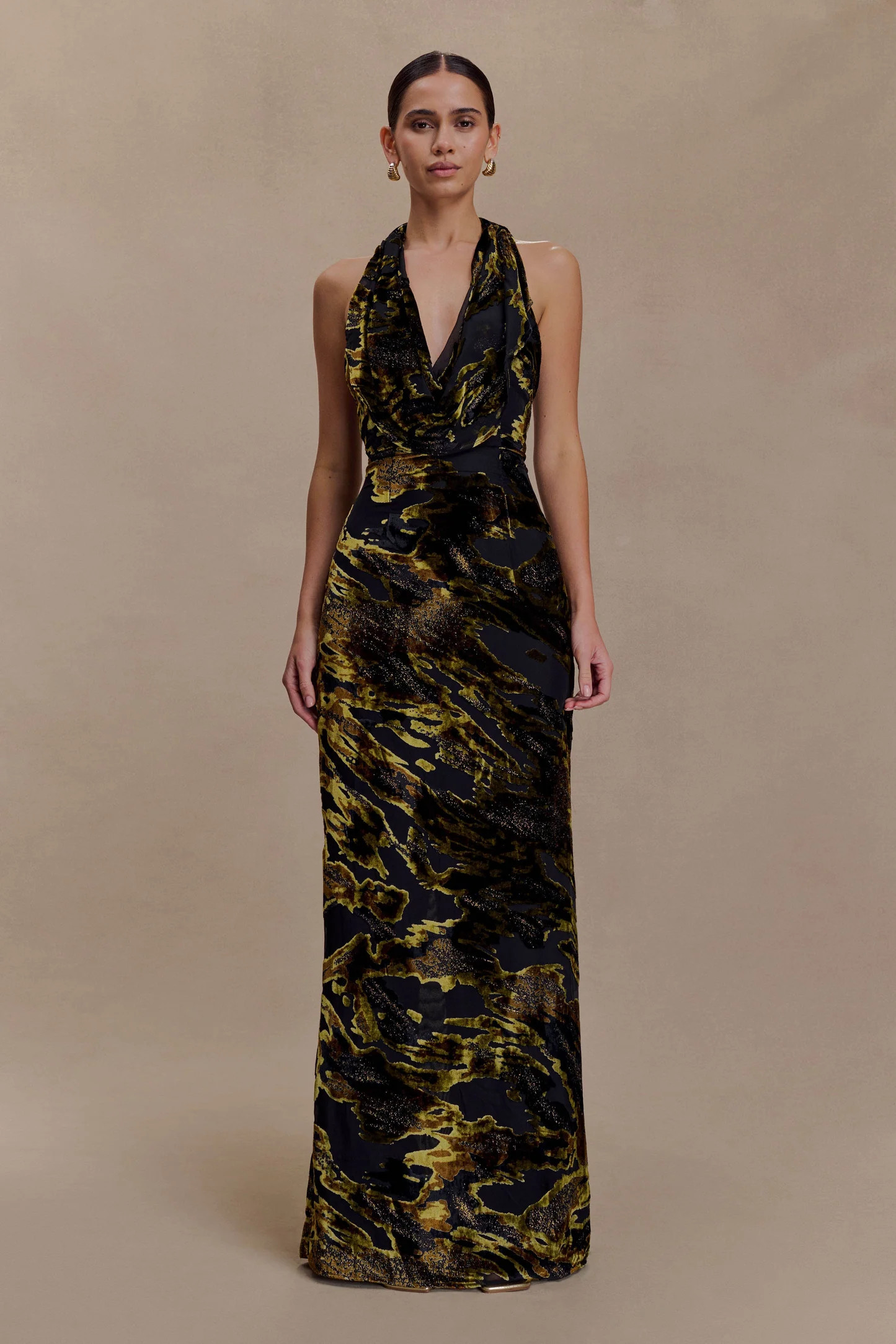 Talila Cowl Front Maxi Dress - Velvet Burnout | MESHKI US