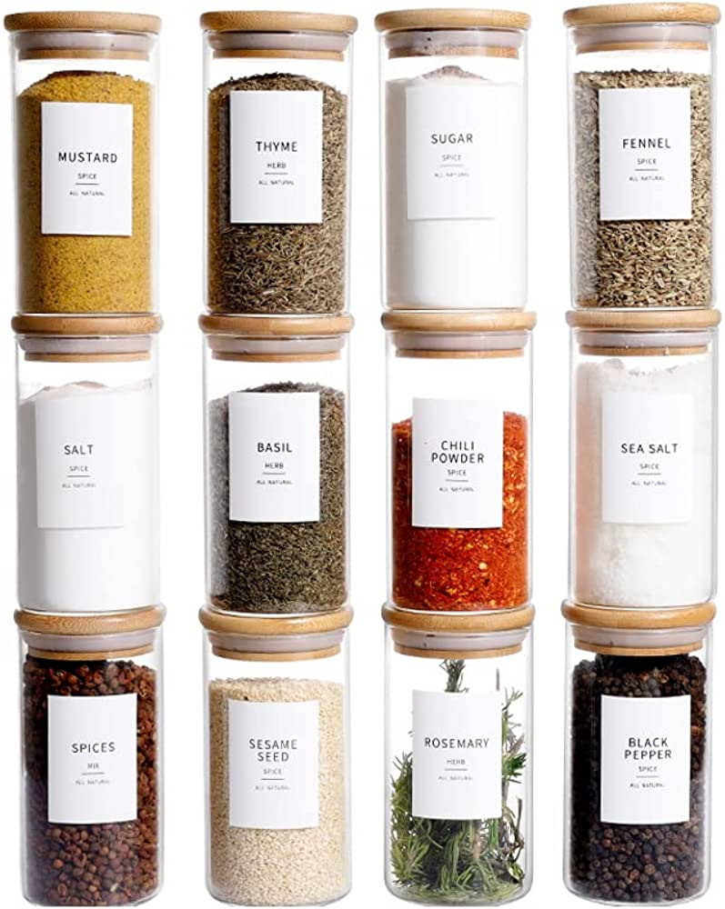 12 Pcs Glass Spice Jars With Bamboo Airtight Lids - 8oz Thicken(2.4mm) Spice Containers With 148 ... | Amazon (CA)