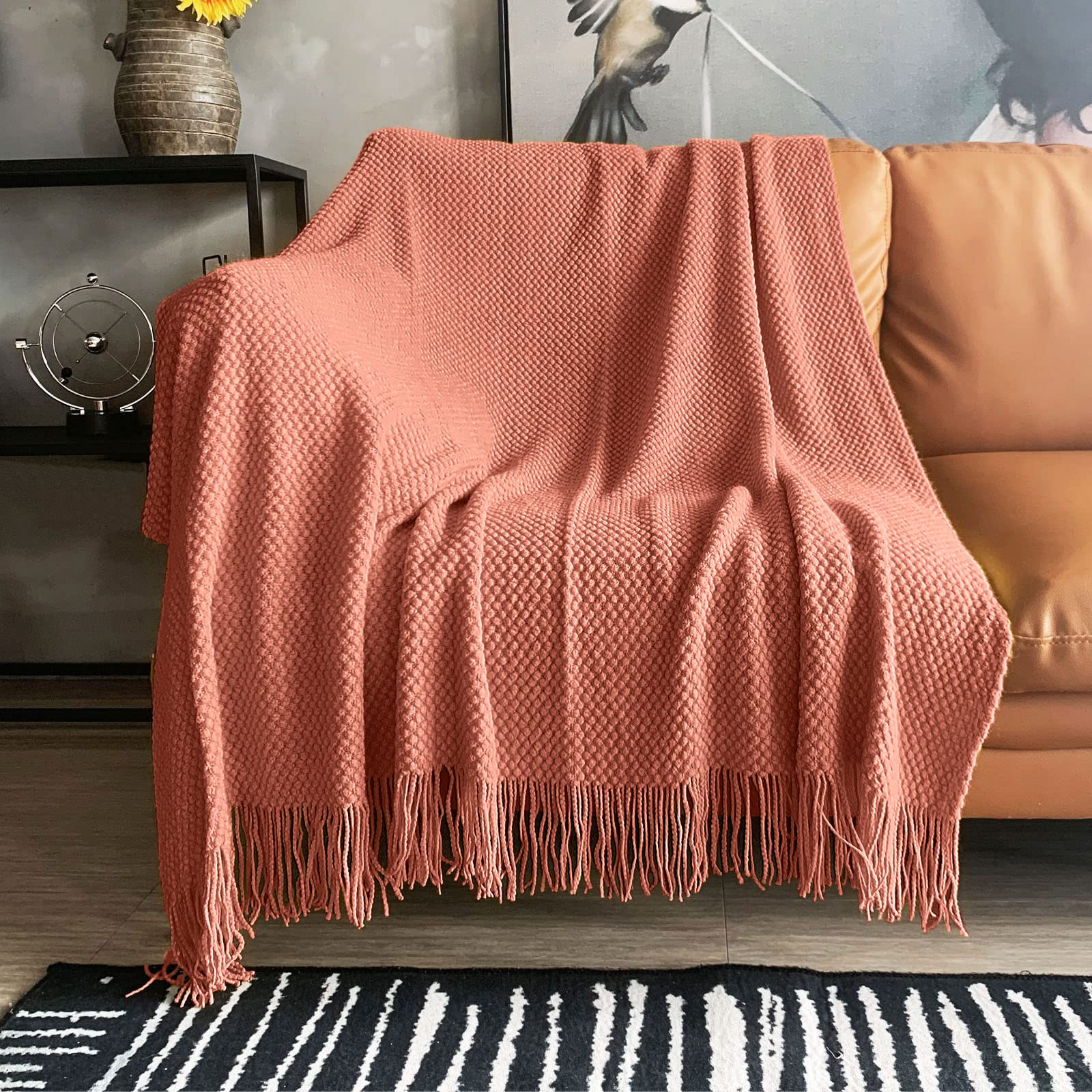 LOMAO Knitted Throw Blanket with Tassels Bubble Textured Lightweight Throws for Couch Cover Home ... | Amazon (US)