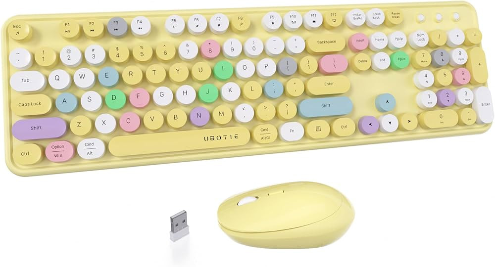 UBOTIE Colorful Computer Wireless Keyboard Mouse Combos, Typewriter Flexible Keys Office Full-Siz... | Amazon (US)