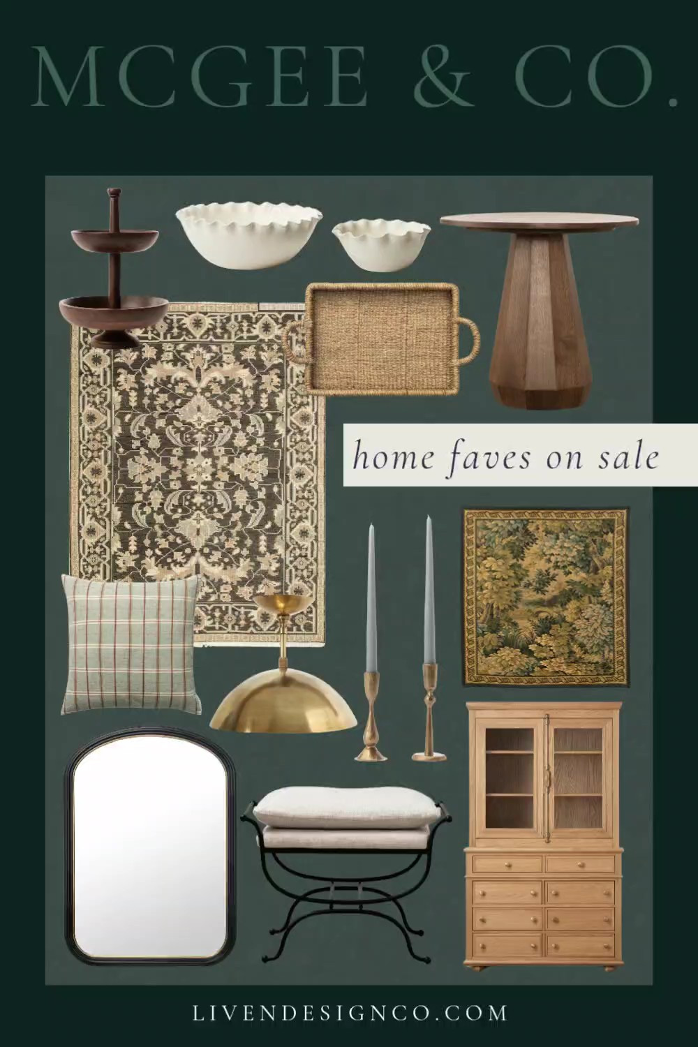 Mcgee and Co Black Friday deals for the home. Furniture. Home decor. Kitchen decor. Traditional vintage rug. Tapestry wall hanging. Side pedestal table. Accent table. Living room. Throw pillows. Wreath. Cabinet. Brass dome pendant. Brass candlesticks. Woven tray. 

#LTKCyberWeek #LTKSeasonal #LTKHome