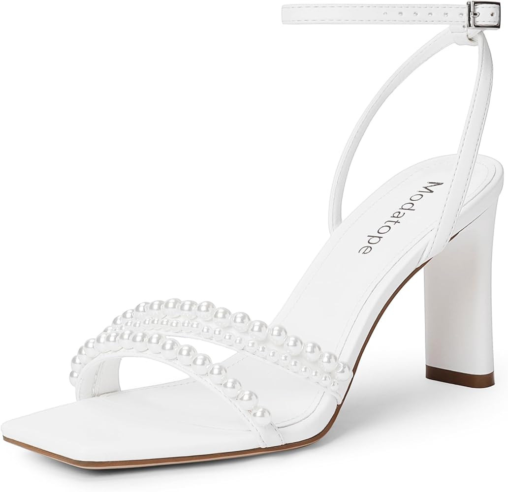 Modatope Womens Sandals Square Open Toe Chunky High Heels Strappy Ankle Strap Sandals Comfort Dre... | Amazon (US)