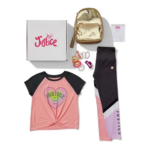Justice Girls 4-Piece Collection X Gift Box Outfit Set with Short Sleeve Top, Leggings, Backpack,... | Walmart (US)
