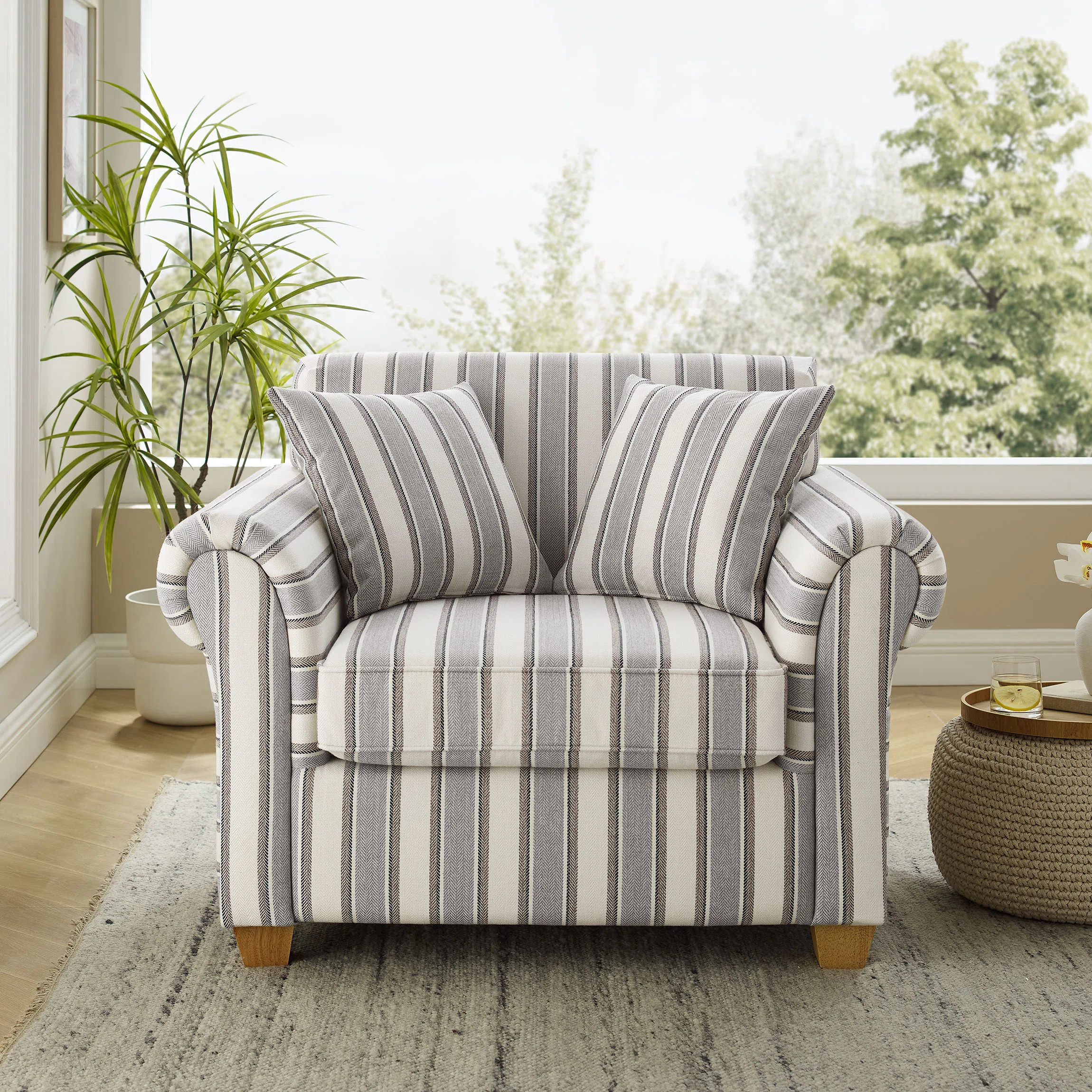 40.94‘’ Oversized Accent Chair With Stripe Pattern, Striped Fabric Armchair | Wayfair North America