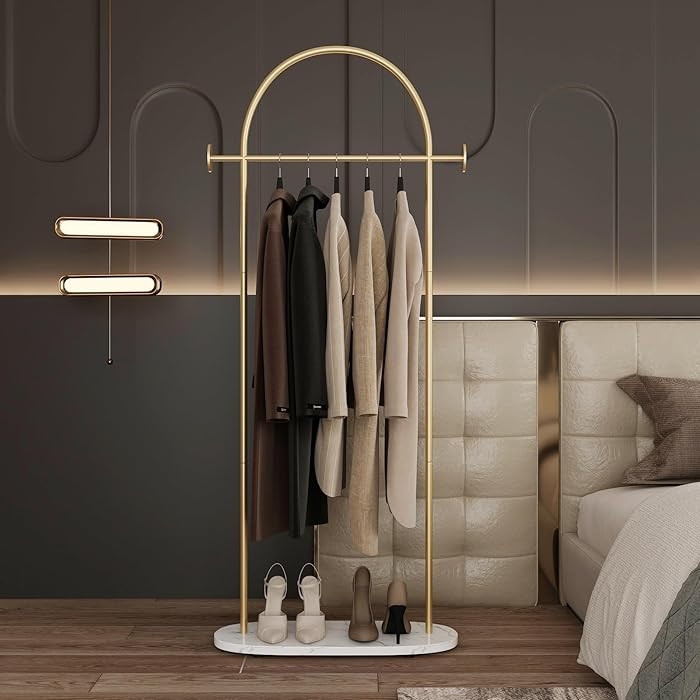 Modern Gold Coat Racks with Marble Base, Gold Clothing Racks with Shelves, Heavy Duty Clothes Rac... | Amazon (US)