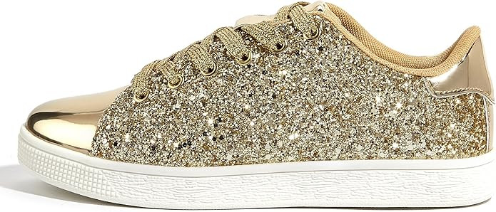 LUCKY STEP Glitter Shoes Sparkly Bling Shiny Bedazzled Lace up Fashion Sneakers for Women | Amazon (US)