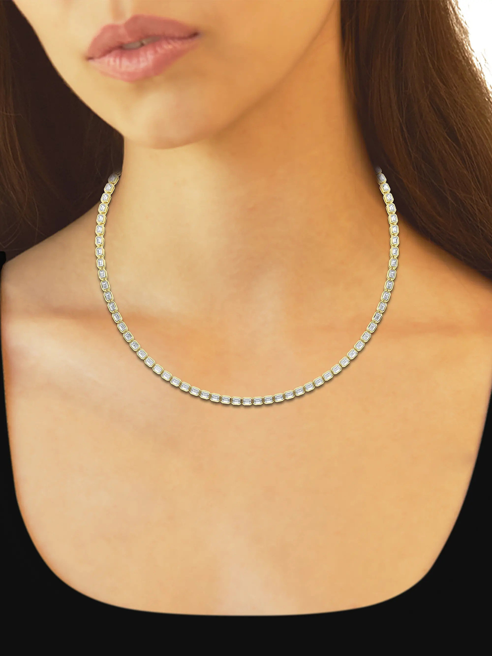 Shop Saks Fifth Avenue Collection 14K Yellow Gold &amp; 13 TCW Emerald-Cut Diamond Bezel Tennis N... | Saks Fifth Avenue