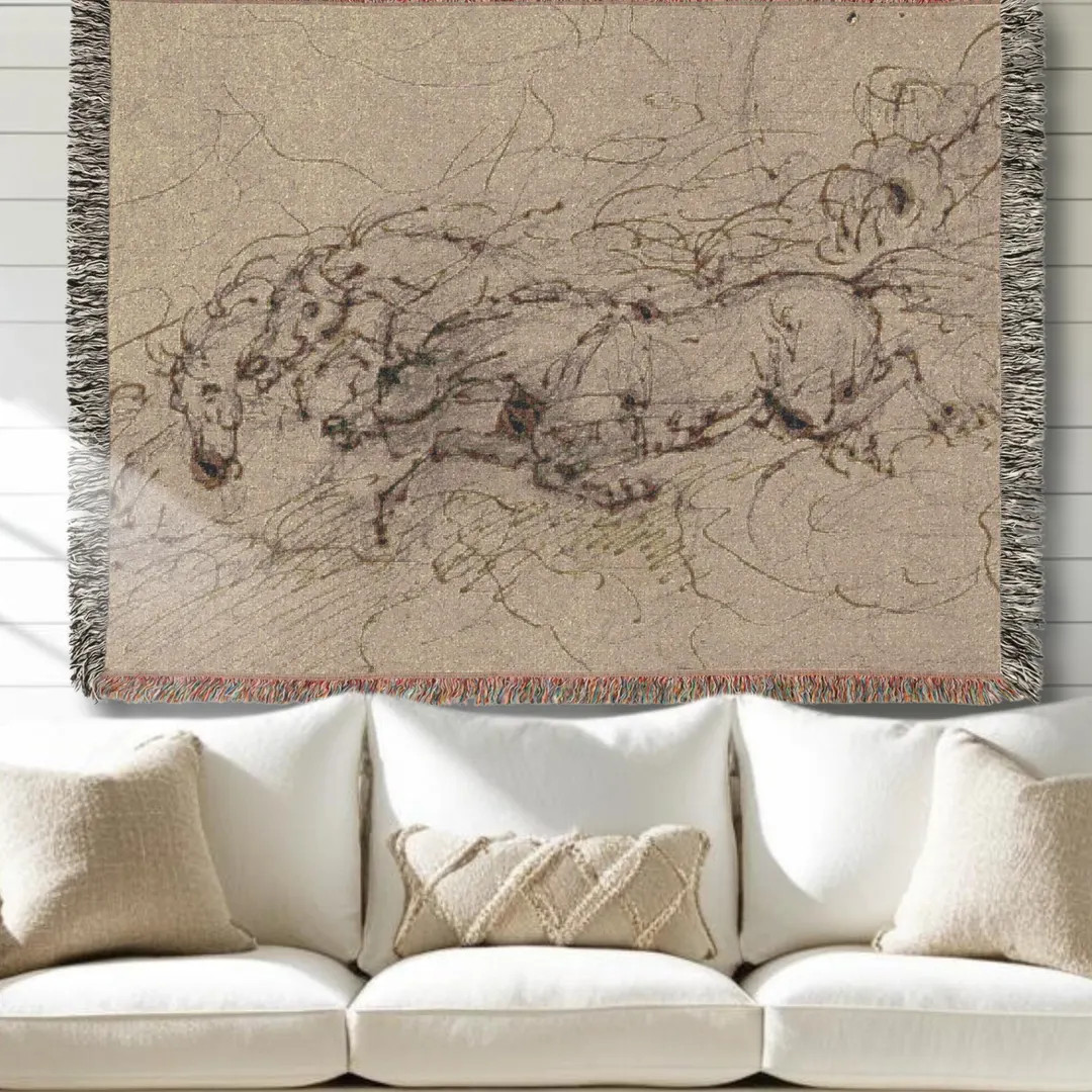 Vintage Abstract Galloping Horse Herd Art Woven Blanket Tapestry Wall Hanging Art Modern Farmhous... | Etsy (US)