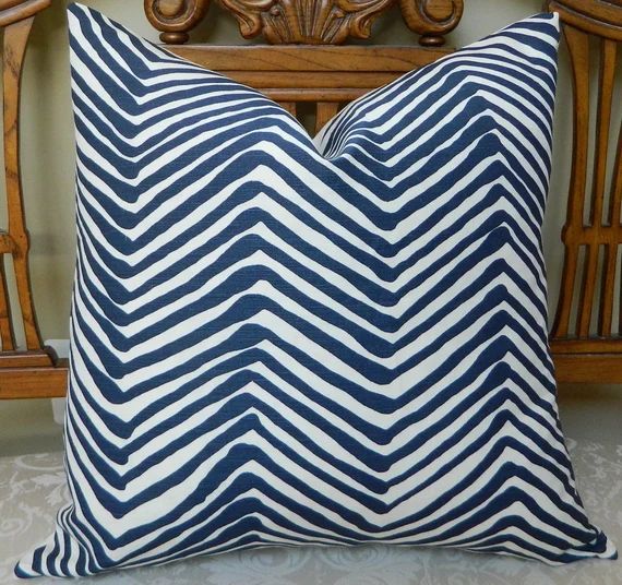 Quadrille Alan Campbell Zig Z-Zag II Navy On Tint-Decorative Throw Pillow Cover, Lumbar Cover, Euro  | Etsy (US)