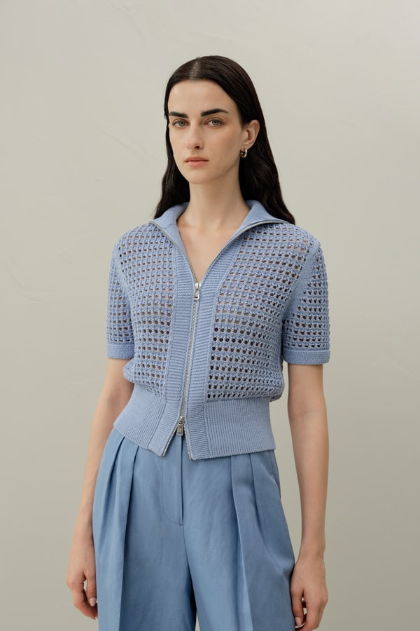 Toscana Pointelle Knit Double-Zip Cardigan | LILYSILK