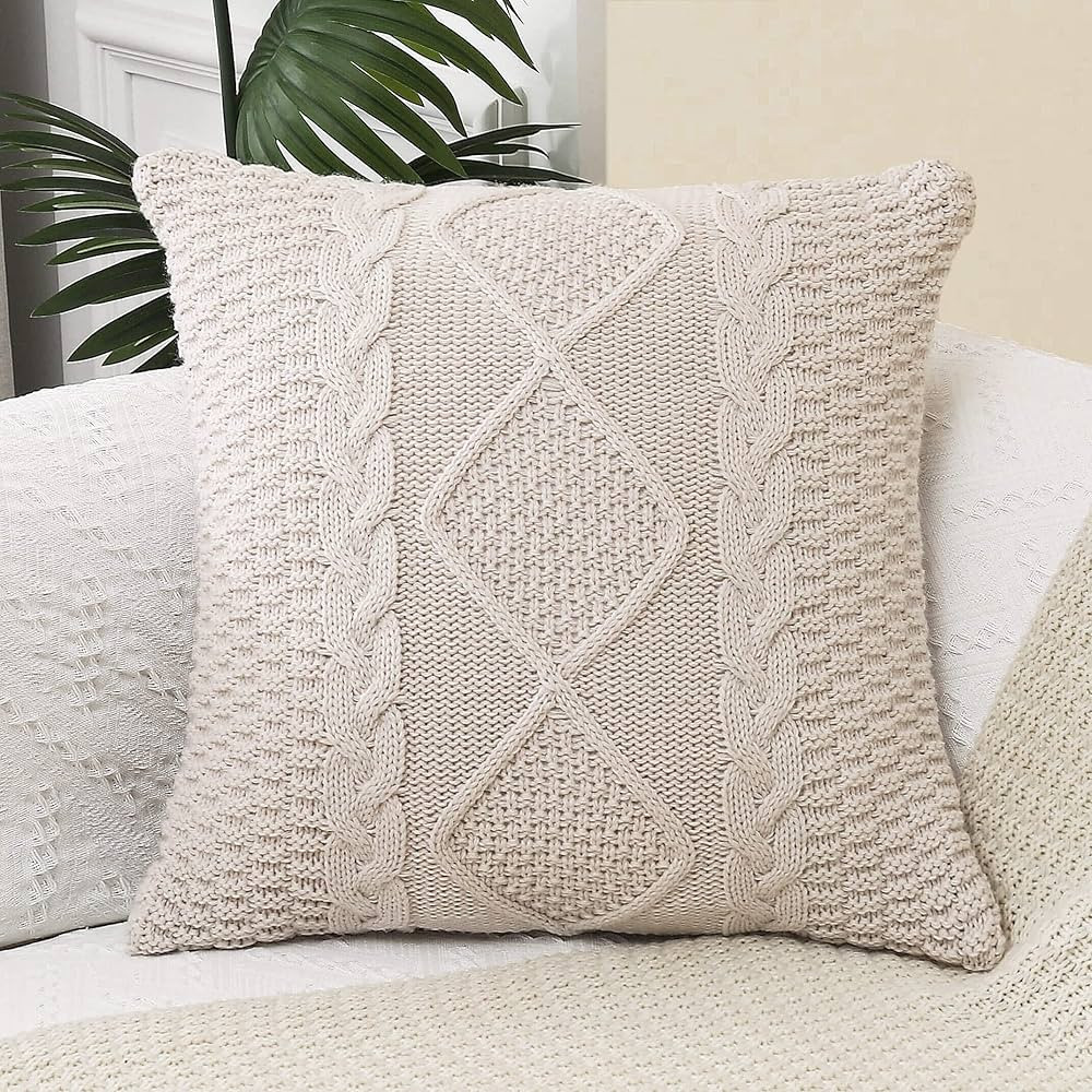 Decorative Knitted Throw Pillow Cover Chiristmas Sweater Pillow Covers Square Warm Cushion Cover ... | Amazon (US)