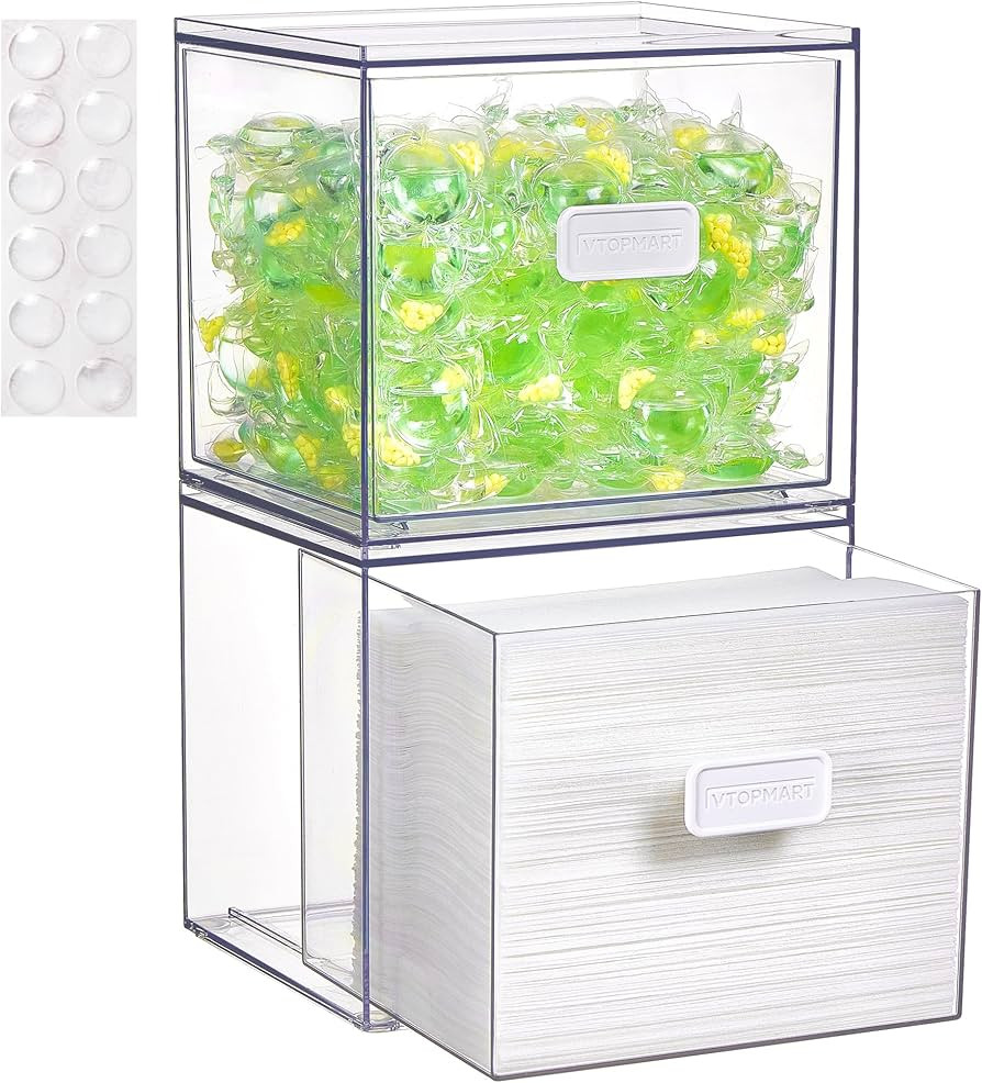 Vtopmart 2 Pack Dryer Sheet Holder and Laundry Pods Container,Clear Stackable Storage Drawers for... | Amazon (US)