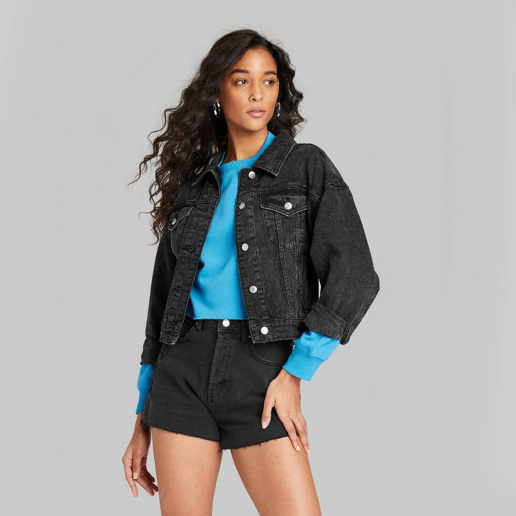 Women's Cropped Denim Trucker Jacket - Wild Fable™ | Target