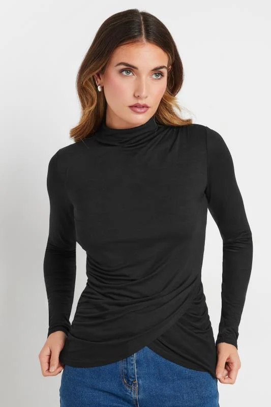 LTS Tall Black High Neck Draped Top | Long Tall Sally