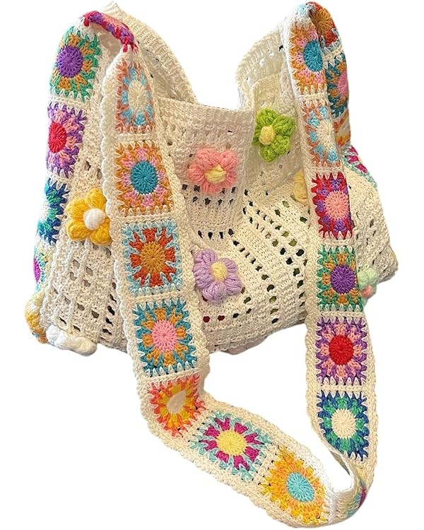 Women's Boho Embroidery Crossbody Bag Hollow Out Crochet Knit Shoulder Bag Tote Handbag | Amazon (US)