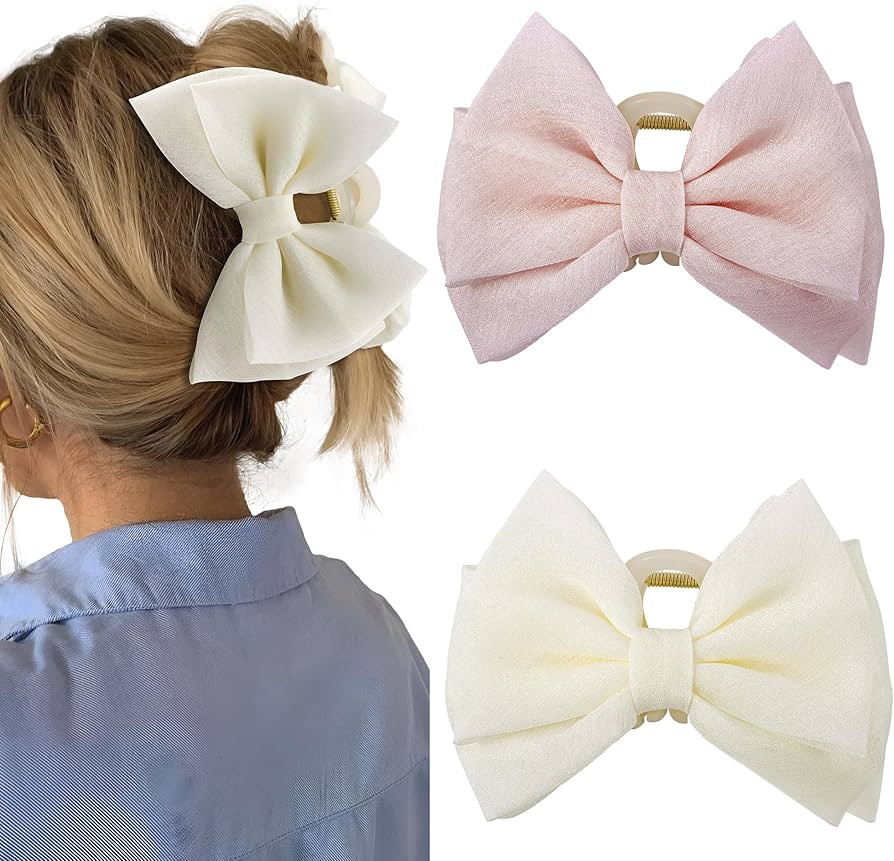 2PCS Large Bow Hair Claw Clips For Women, Cute Unique Bows Hair Clips,5 Inch Fabrics Bows Claws C... | Amazon (US)