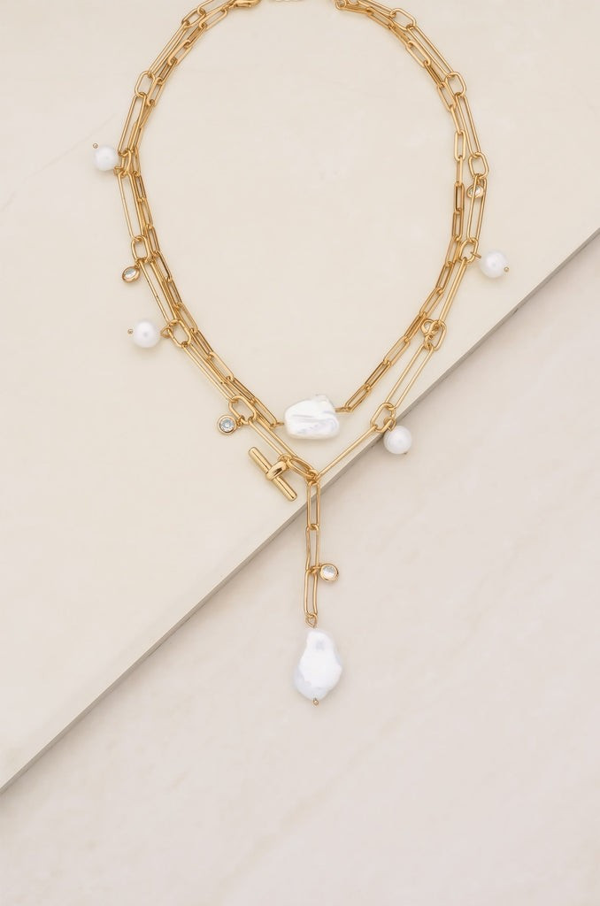 Deep Water Pearl 18k Gold Plated Lariat Necklace | Ettika