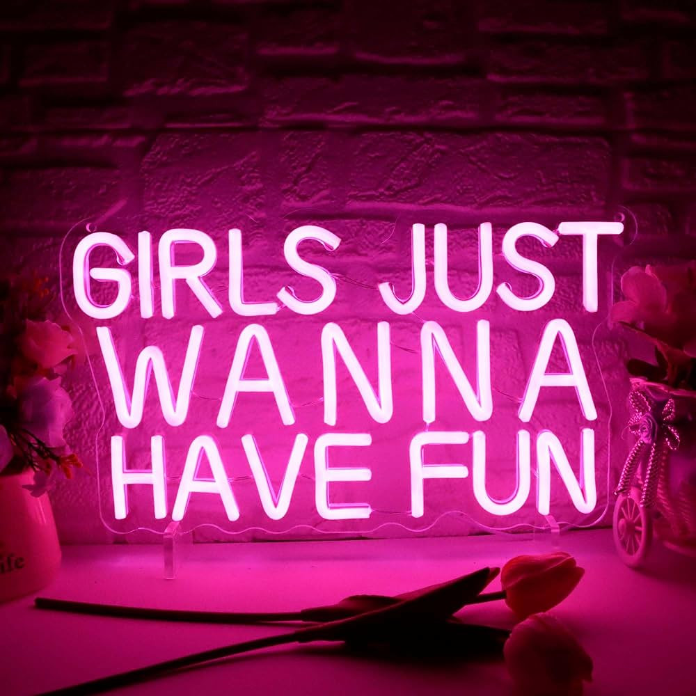 Girls Just Wanna Have Fun Neon Sign for Wall Decor, Retro Style Pink LED Neon Signs, Wedding Part... | Amazon (US)