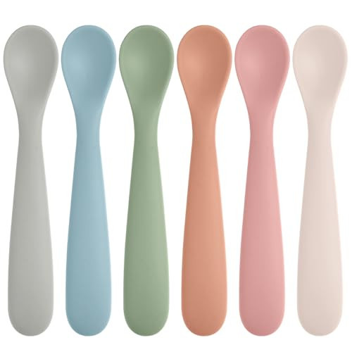 Eascrozn 6 Pack Silicone Baby Spoons, Baby Spoons Self Feeding 6 Months+, BPA Free, Soft Tip Baby Utensils Feeding Spoon, Baby Led Weaning Supplies, Dishwasher and Boil Safe | Amazon (US)