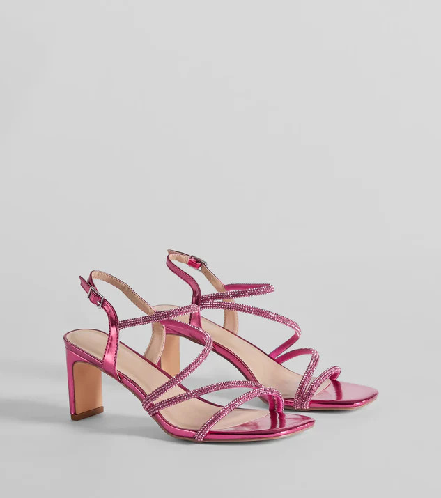 Glamour Up Rhinestone Strappy Metallic Heels | Windsor Stores