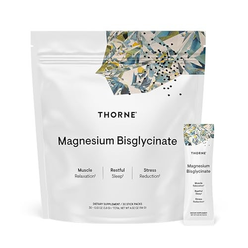 THORNE - Magnesium Bisglycinate - Powdered Magnesium Formula - Support Restful Sleep, Muscle Relaxation, Heart Health, and Metabolism* - NSF Certified for Sport - 30 Servings - 0.13 Oz per Stick Pack | Amazon (US)