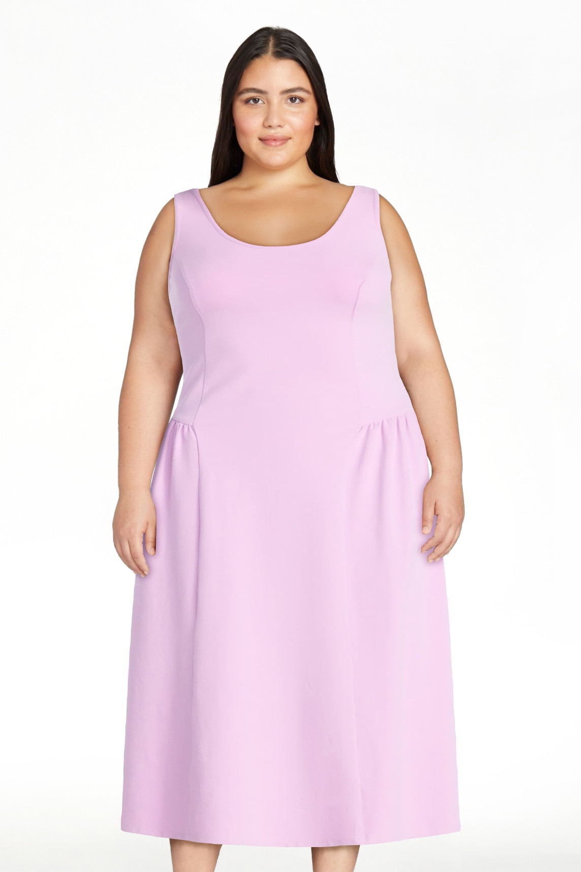 Scoop Women's and Women's Plus Stretch Cotton Blend Midi Basque Dress, Sizes XS-4X | Walmart (US)