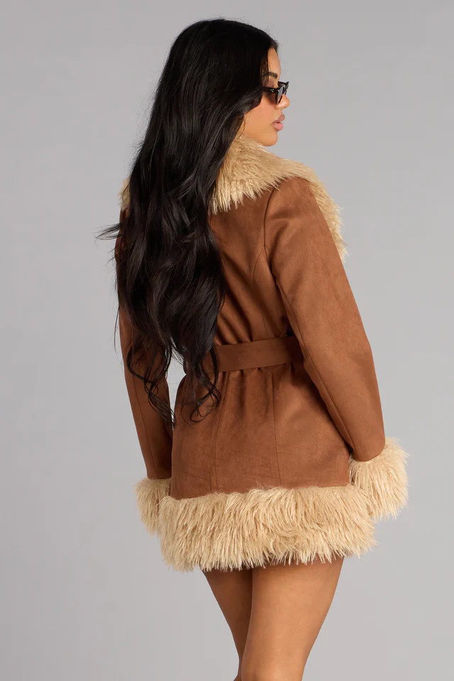 Chic Icon Faux Fur Trim Suede Coat | Windsor Stores