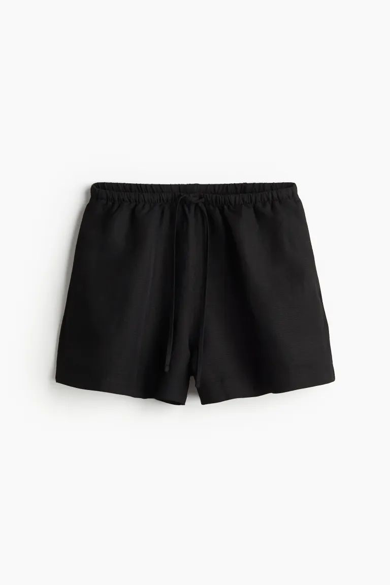 Linen-blend Pull-on Shorts - Regular waist - Short - Black - Ladies | H&M US | H&M (US + CA)