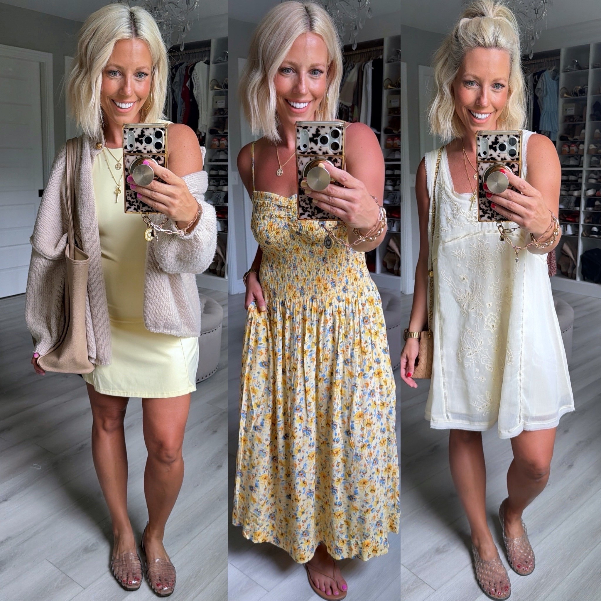 Athletic dress medium
Floral dress and flowy tank dress small (run roomy)
Cardigan small (runs oversized)

#LTKSaleAlert #LTKootd #LTKmomlife