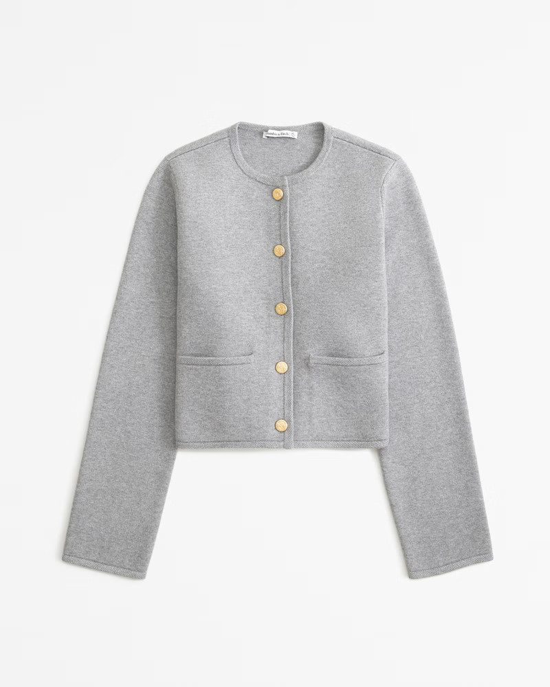 Abercrombie & Fitch Women's LuxeLoft Crew Sweater Jacket in Grey - Size XXS | Abercrombie & Fitch (US)