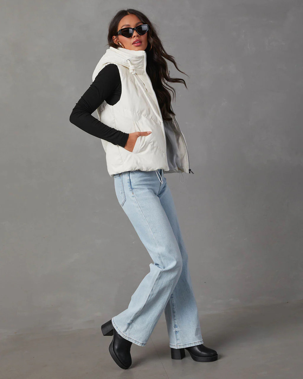 Shelton Pocketed Hooded Faux Leather Puffer Vest | VICI