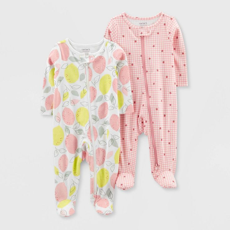 Carter's Just One You® Baby Girls' 2pk Lemon Gingham Pajamas - Yellow/Pink | Target