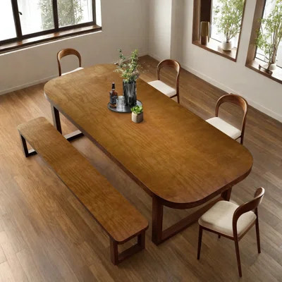 Brown Modern rectangular solid wood dining table and chair set, rural kitchen dining chair with bench set | Wayfair North America