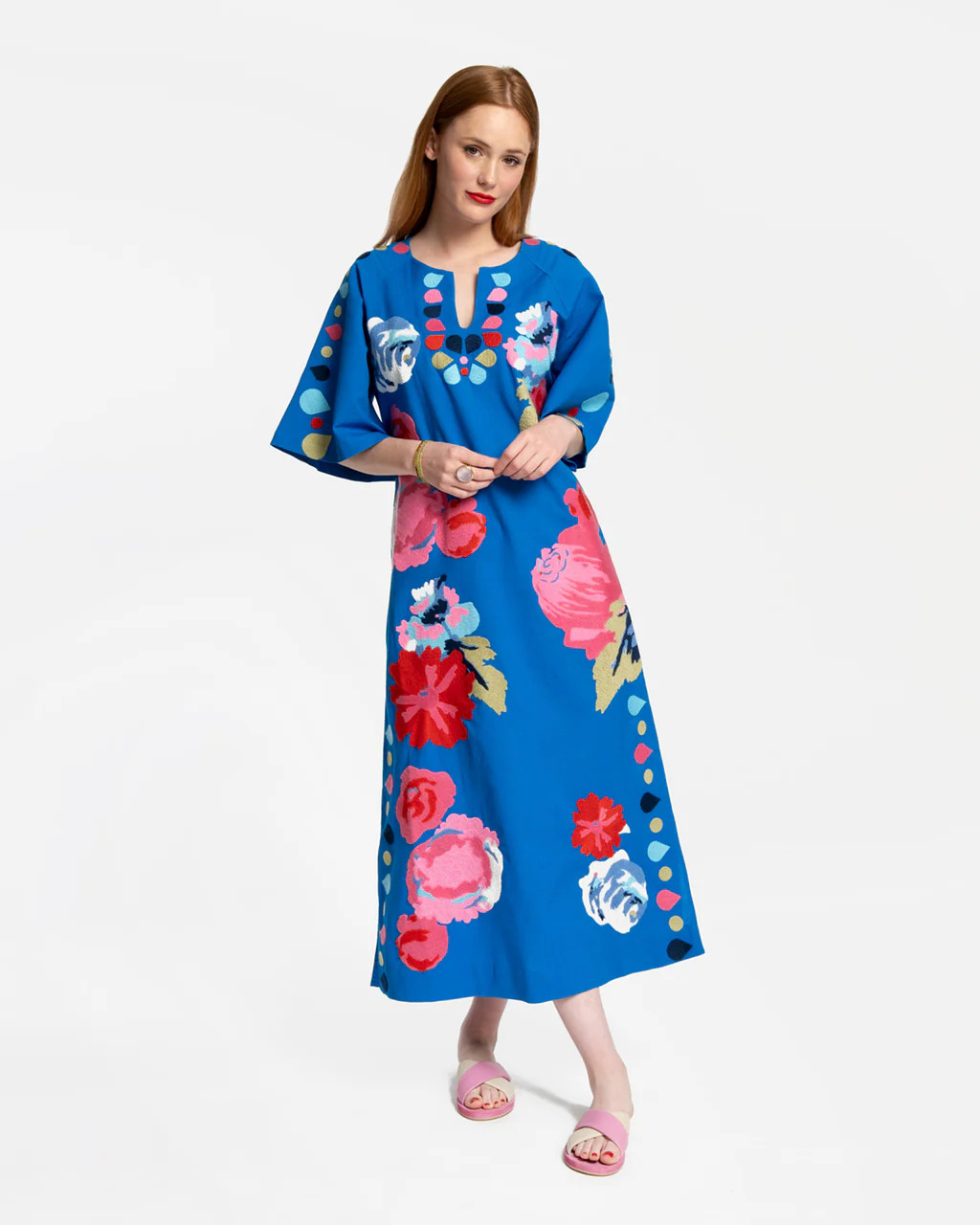 Delightful Caftan Peony Garden Blue Multi | Frances Valentine