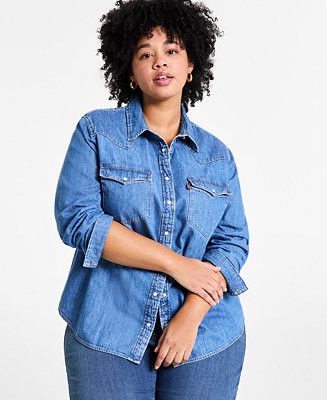 Levi's® Trendy Plus Size Essential Western Cotton Shirt - Macy's | Macy's