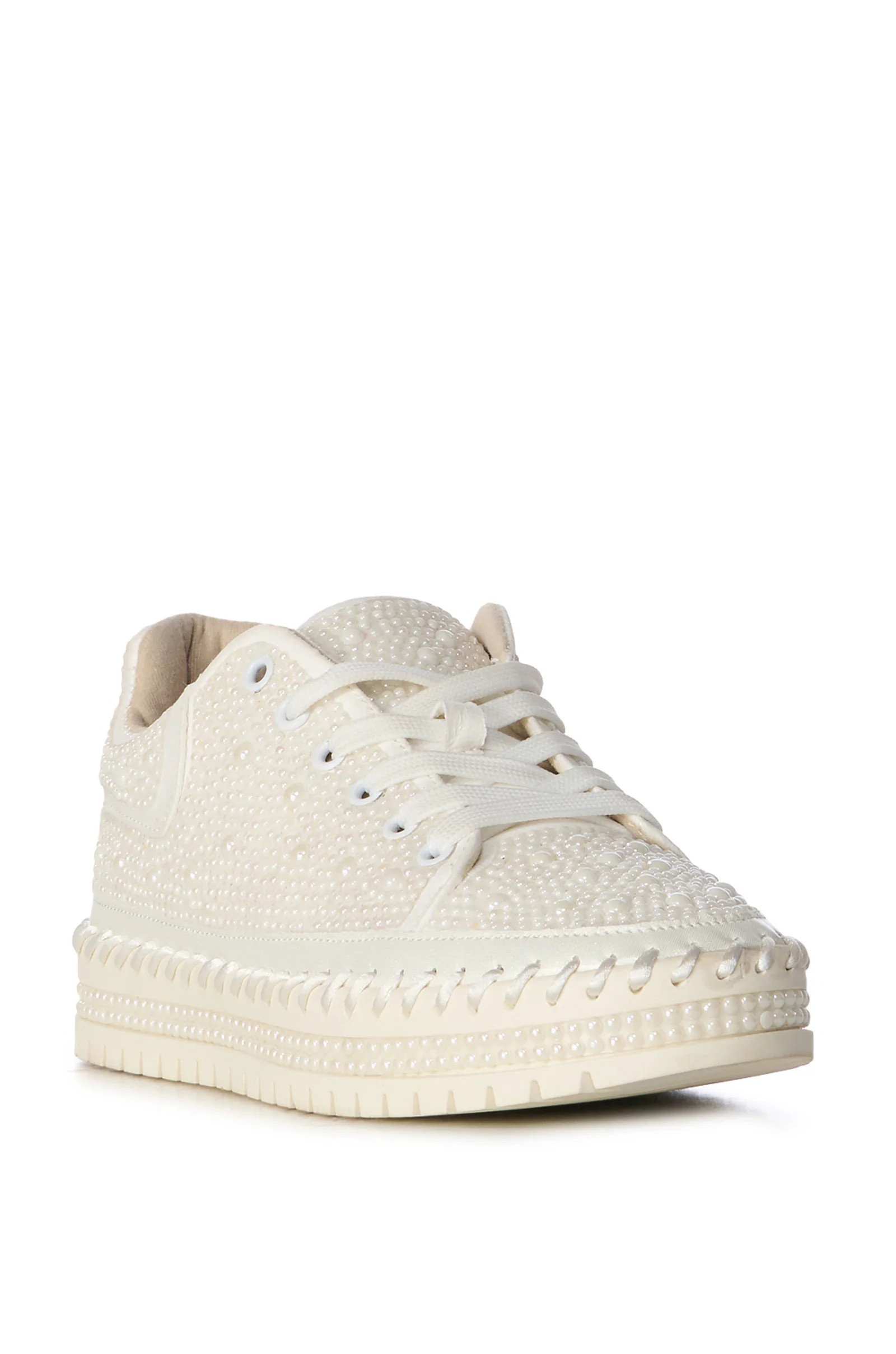 CARDIN-WHITE PEARLIZED LACE UP SNEAKER | Azalea Wang