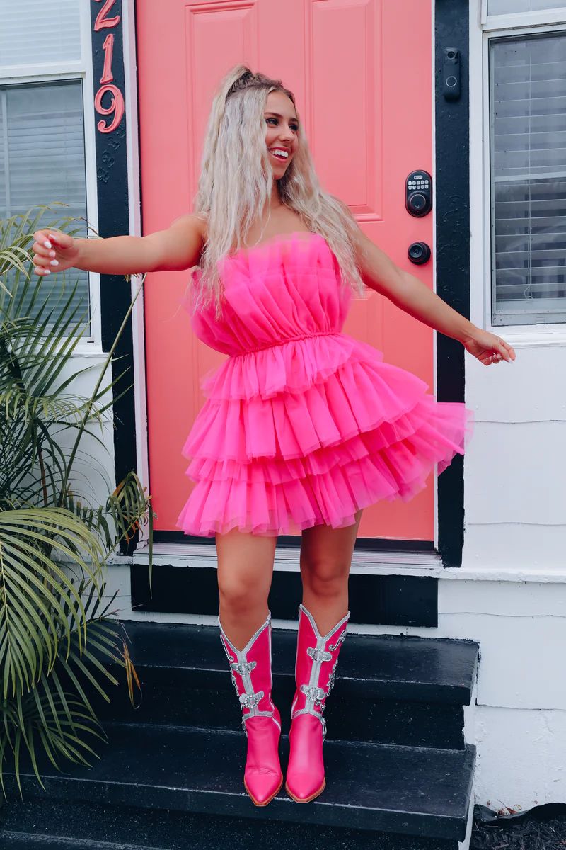 Champagne Problems Tulle Mini Dress - Hot Pink | Whiskey Darling Boutique