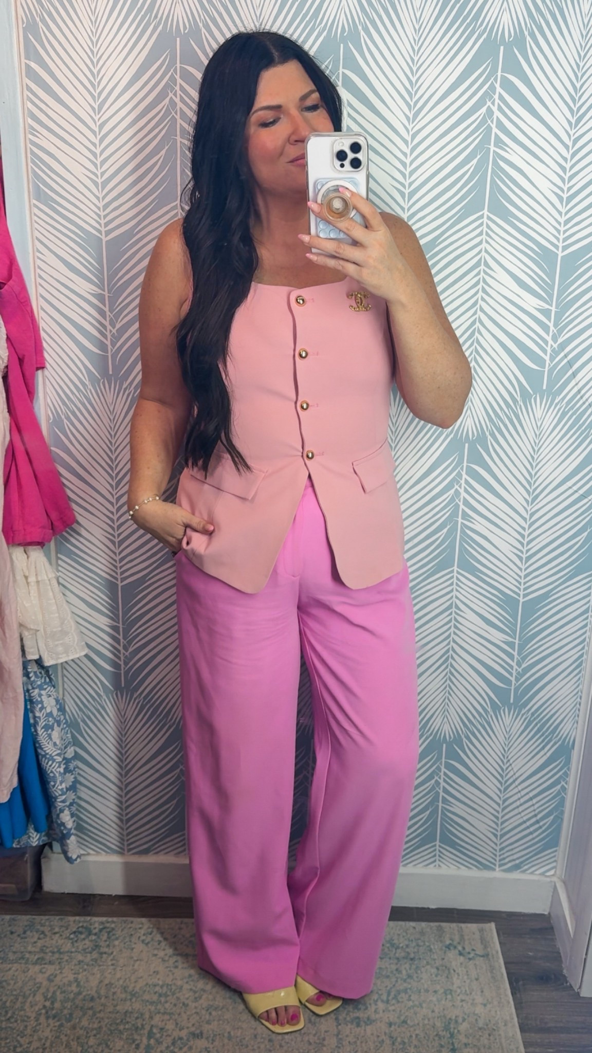 Pink vest and bubblegum trousers 

#LTKWorkwear #LTKMidsize #LTKFindsUnder50