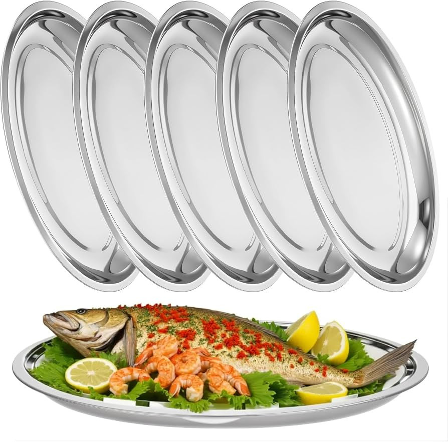 6 Pack Stainless Steel Oval Platter, Mirror Polish Large Sizzle Platter Metal Serving Tray Fish P... | Amazon (US)
