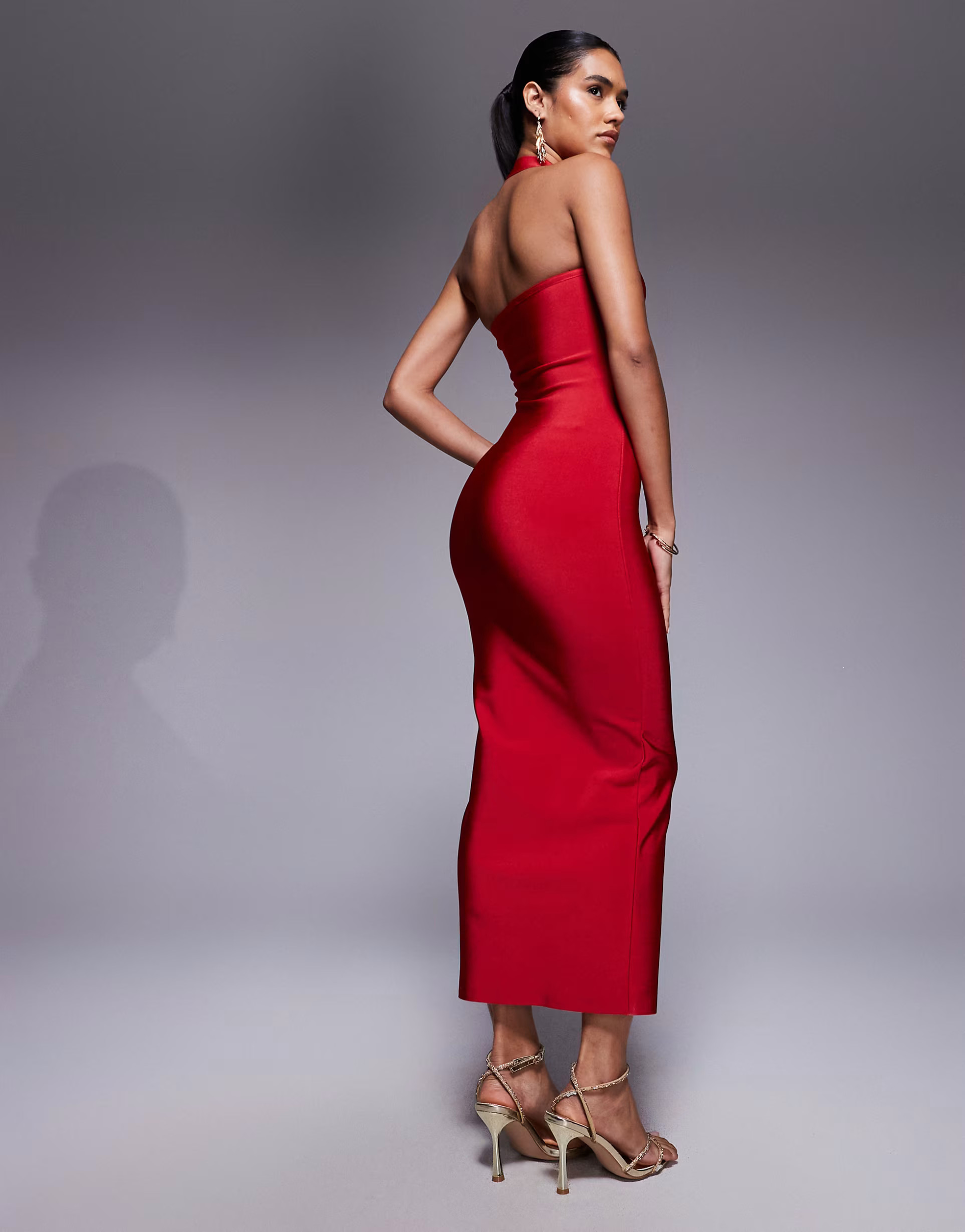 ASOS DESIGN bandage square neck halter midi dress in red | ASOS (Global)
